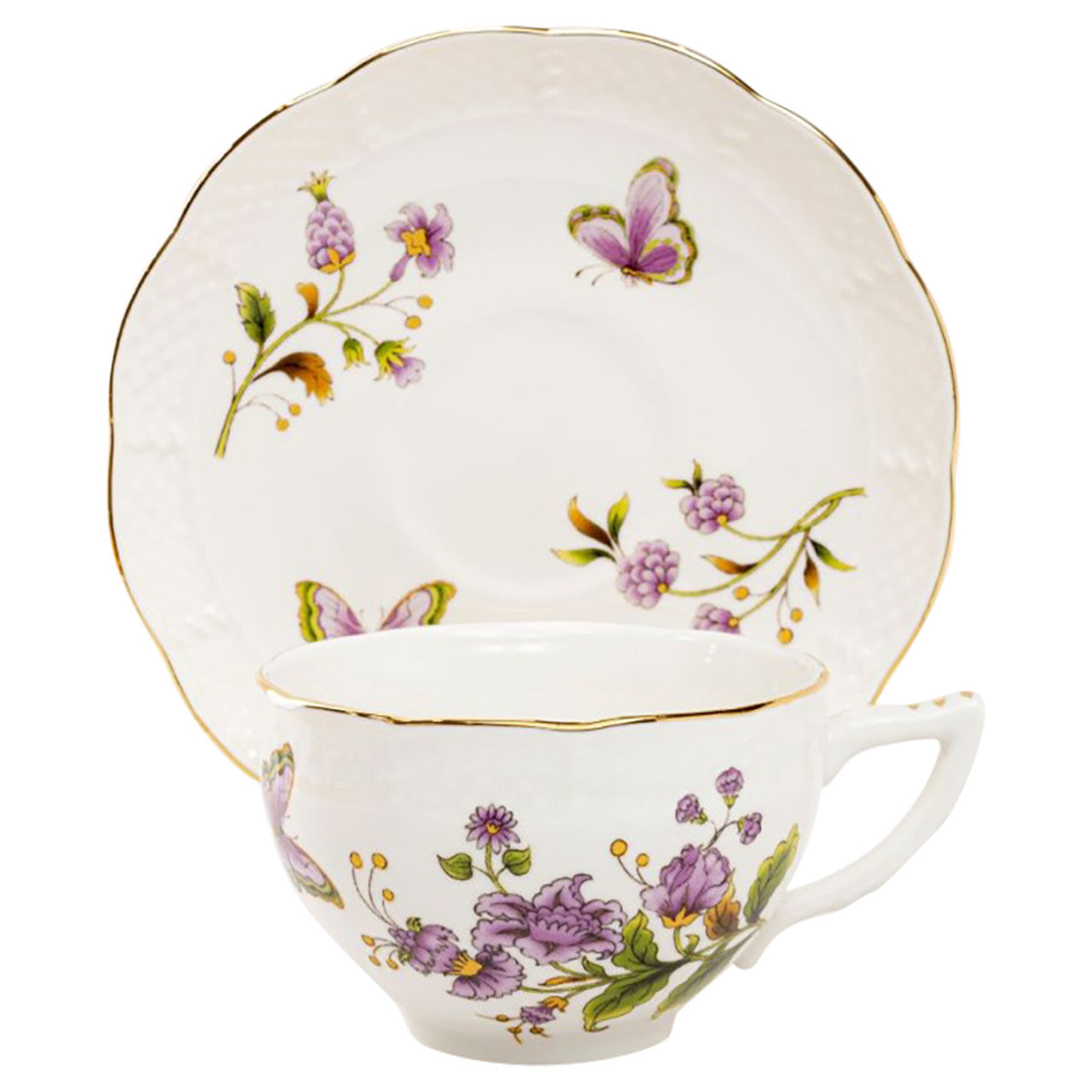 Purple Butterfly Porcelain - Teacup and Saucer Set of 4