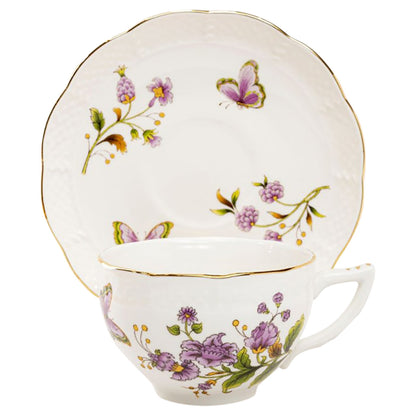 Purple Butterfly Porcelain - Teacup and Saucer Set of 4