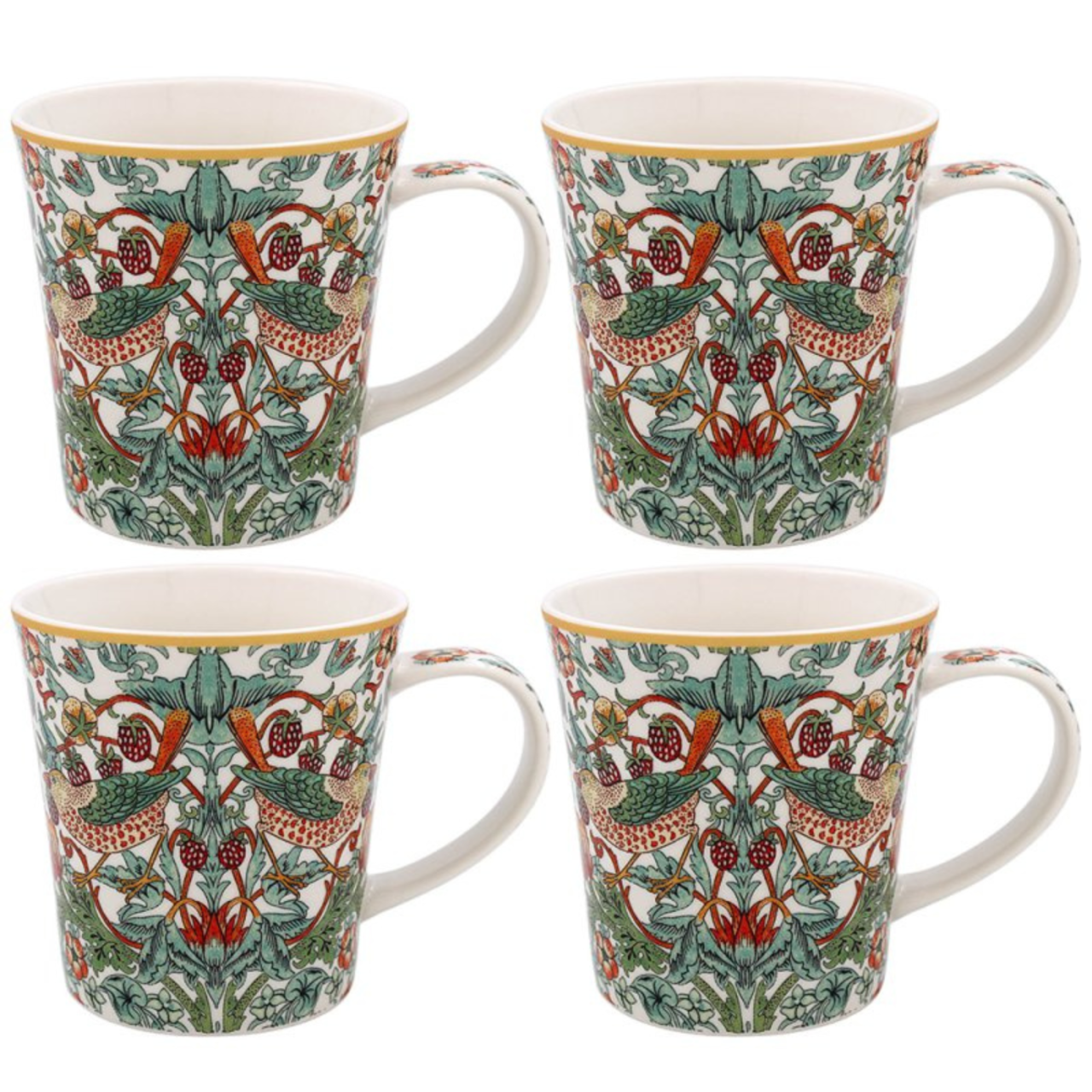William Morris 'Strawberry Thief' Mugs Set of 4 - White – English