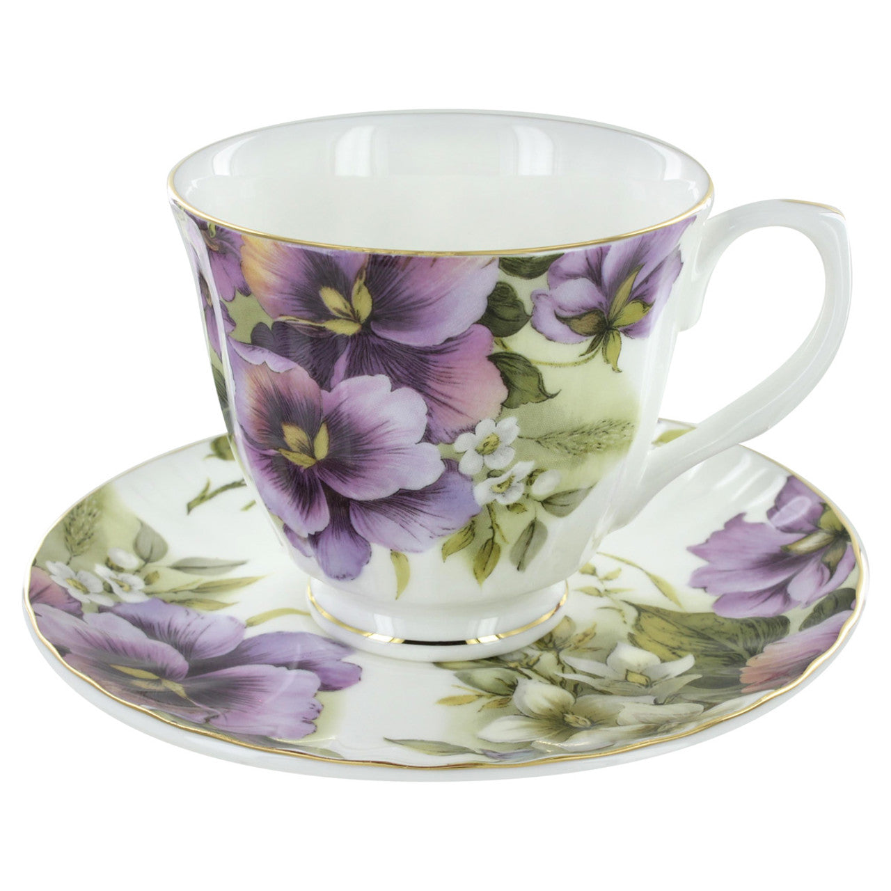Purple Pansy Bone China Tea Set Bundle