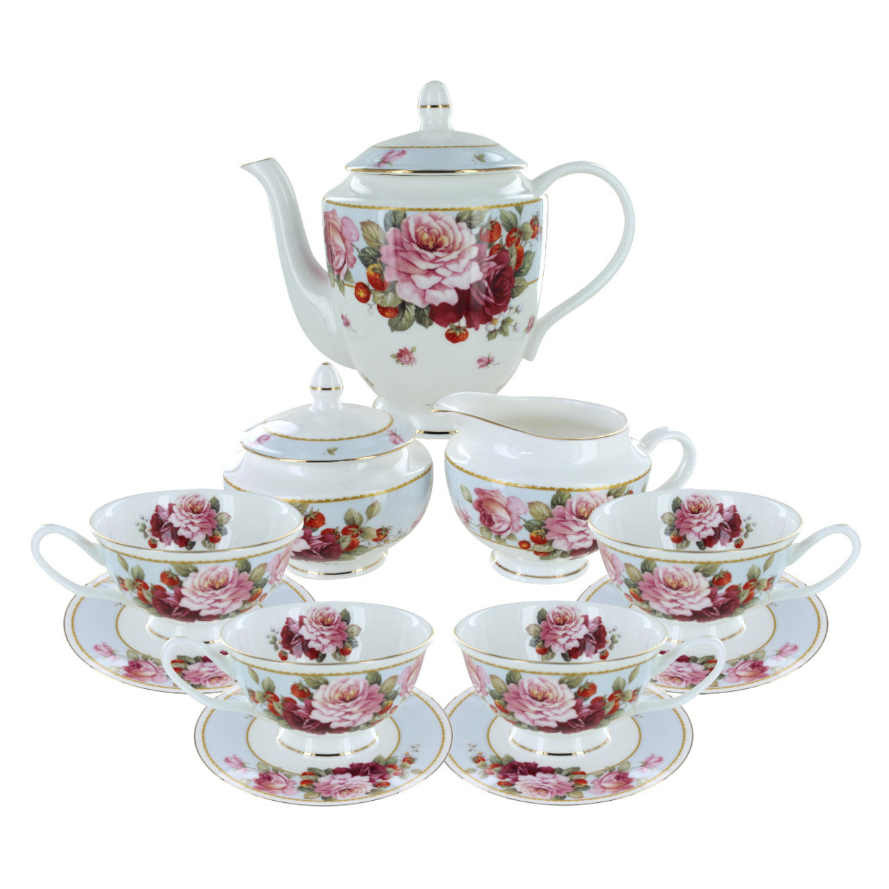 Peony and Strawberry Blue Bone China Tea Set – English Tea Store
