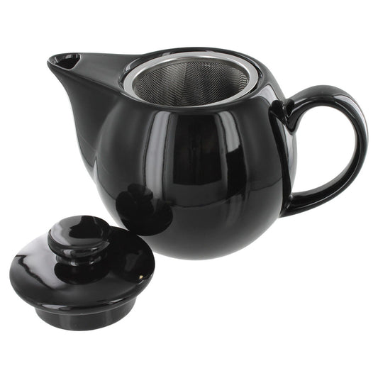 Black ceramic teapot with lid on a white background