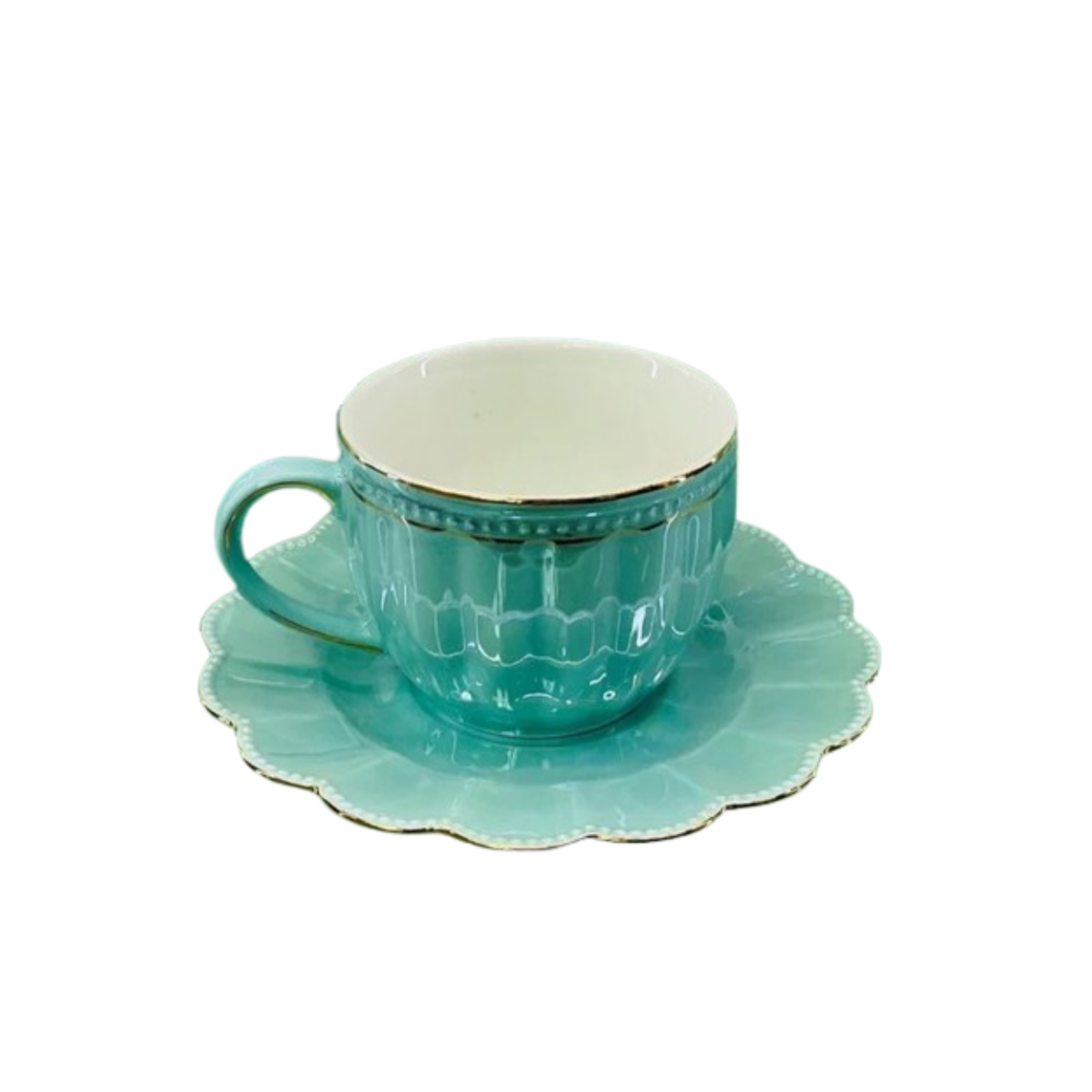 Luster Gold Teacup - Turquoise - Set of 4