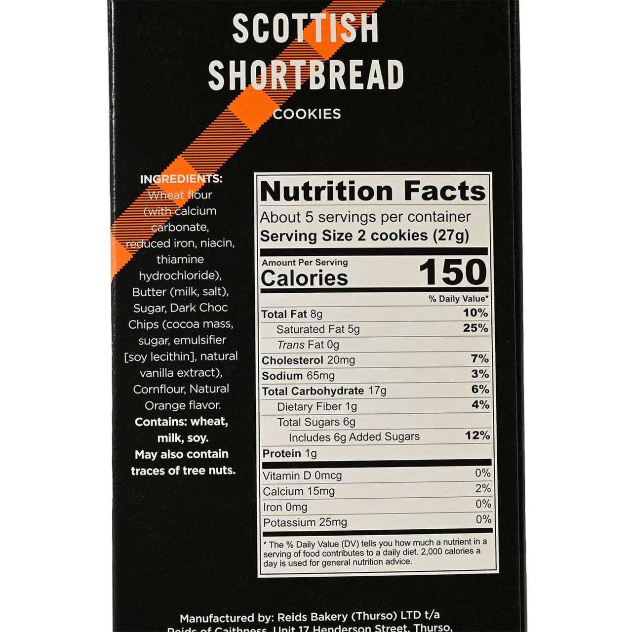 Reids Of Caithness Shortbread Carton, Chocolate Chunk & Orange 5.3oz (150g)