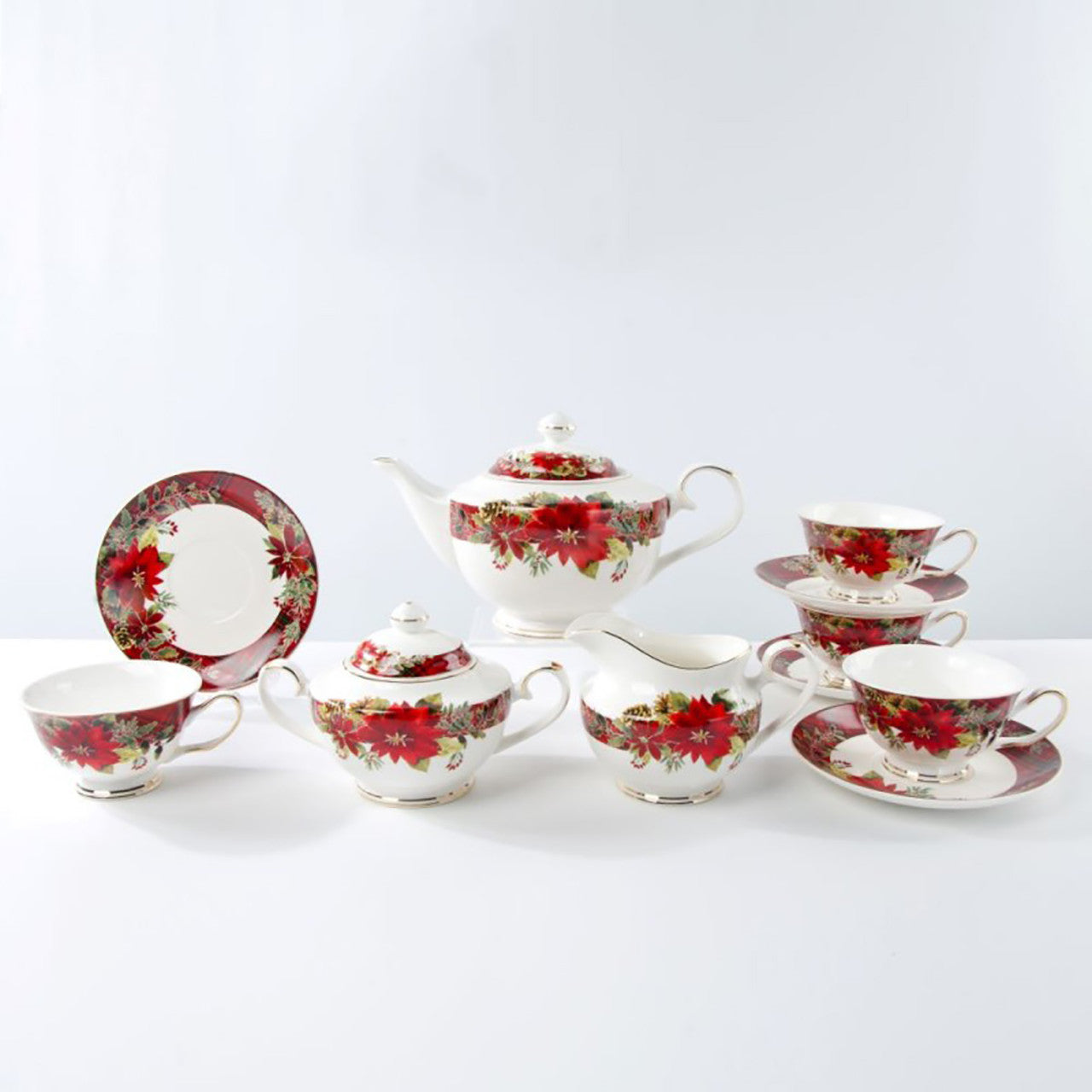 Red Poinsettia Tea Set